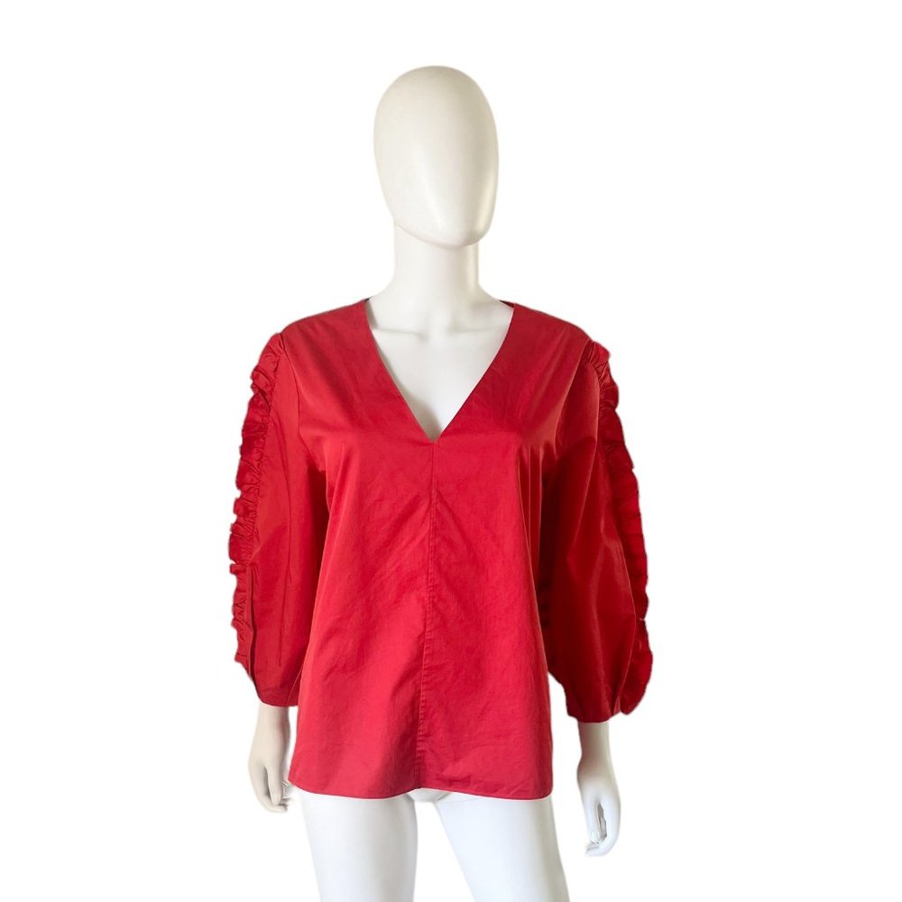 Tibi Red V-Neck Blouse